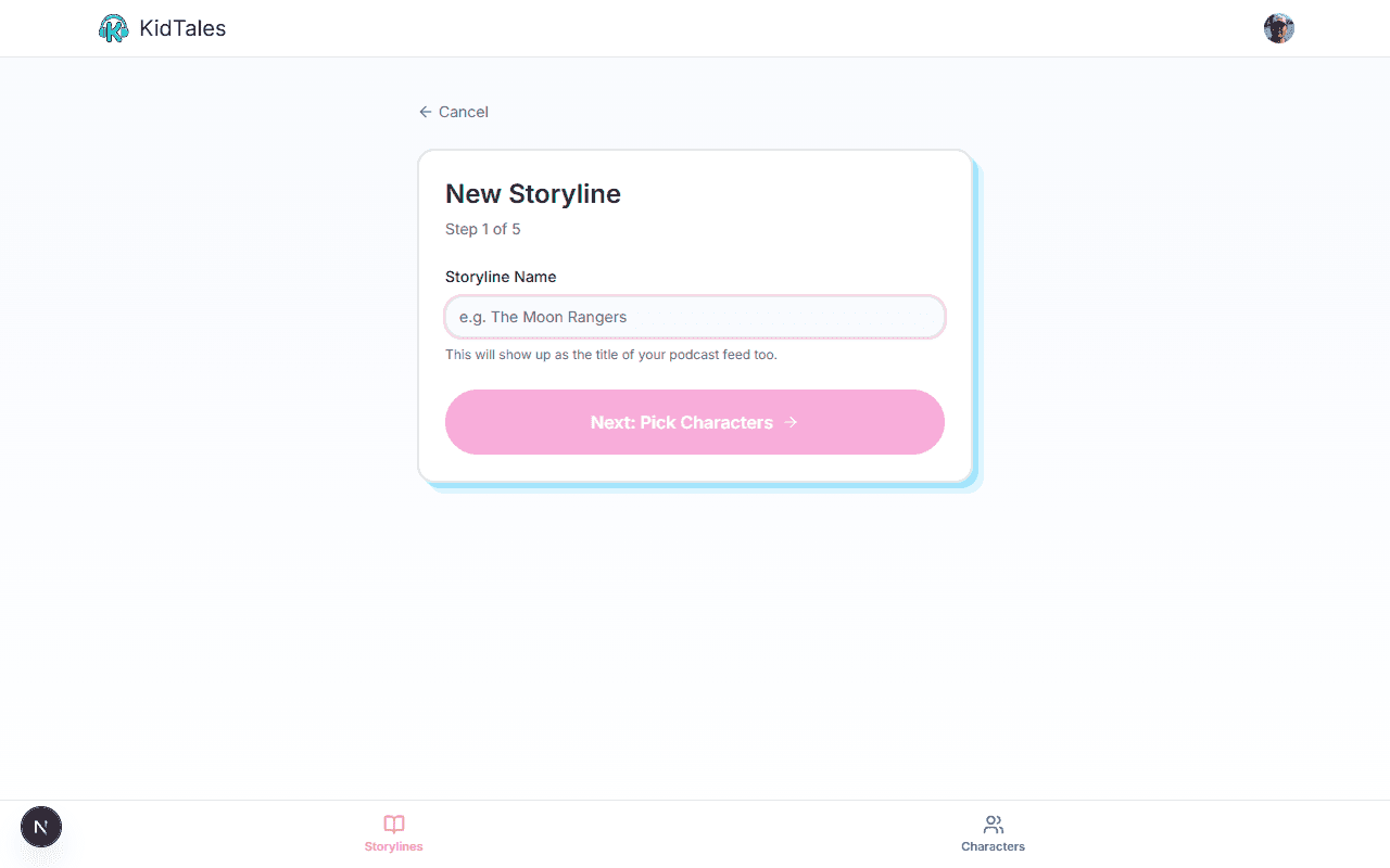 New Storyline wizard where you name your story and pick characters